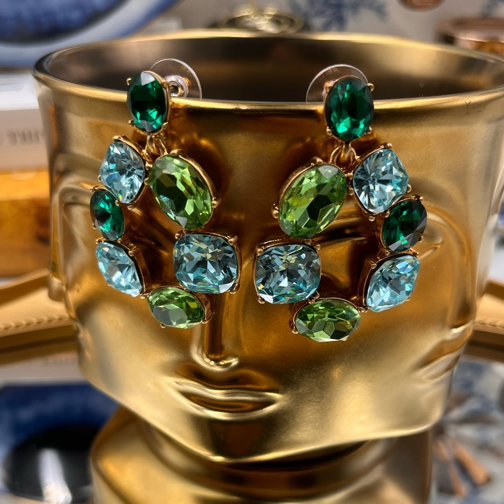 🆕 OSCAR DE LA RENTA 🧿 NWOT Crystal-Embellished Hoop Drop Earrings